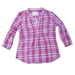 Aeropostale Junior M Pink White Plaid Three-Quarter Lightweight Cotton Shirt